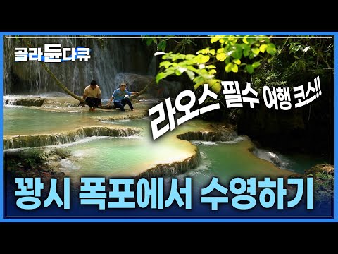 라오스 여행 필수 <strong>코스</strong>! 요정이 살 것 같은 에메랄드 빛 호수가 펼쳐진 &#39;꽝시 폭포&#39; | 여행자들의 <strong>천국</strong> 야시장 뷔페 즐기기 | 세계테마기행 | #골라듄다큐
