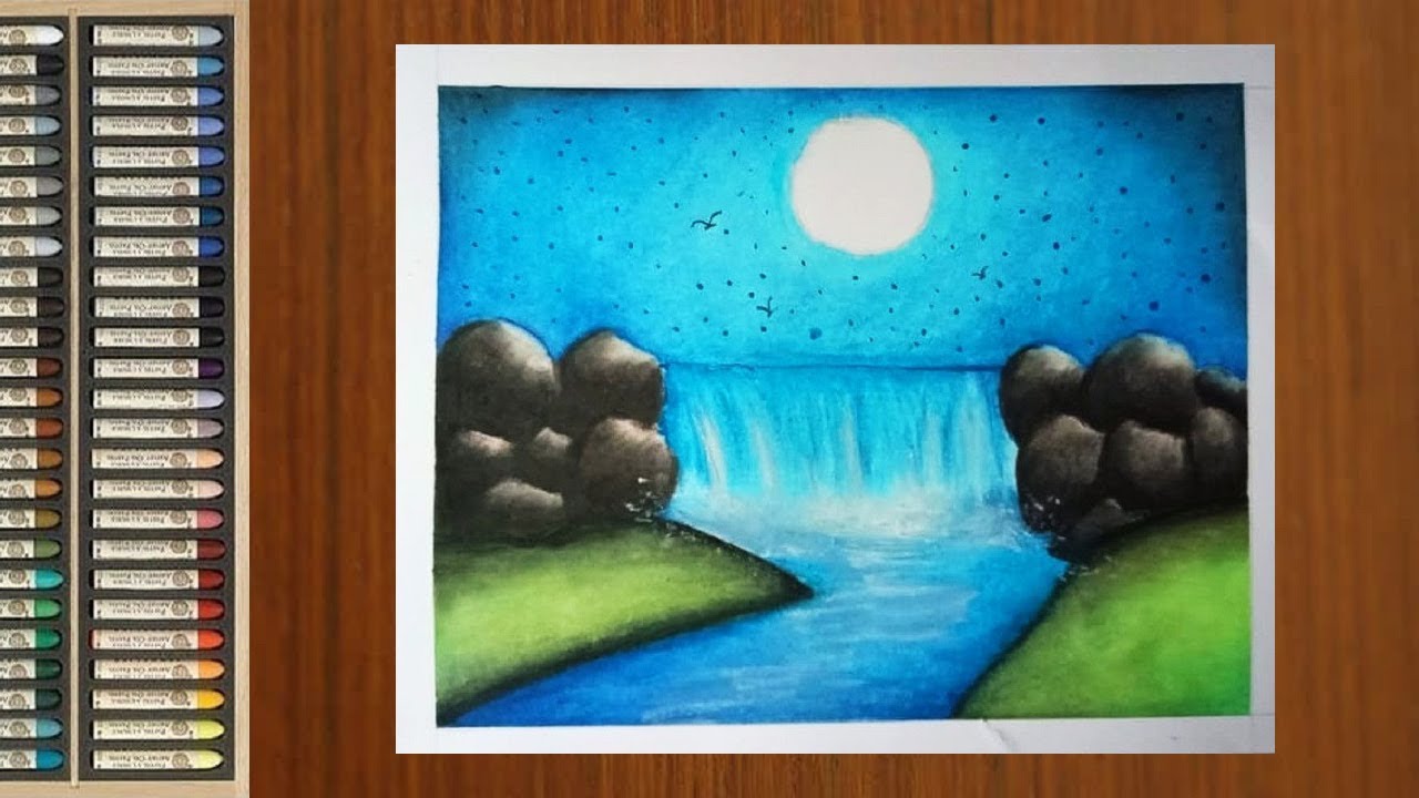 Waterfall Moonlight Scenery Drawing With Oil Pastel Step By Step Youtube Hope you enjoyed the video. waterfall moonlight scenery drawing with oil pastel step by step