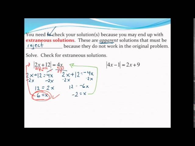 Solving absolute value equations with extraneous solutions - YouTube Solving absolute value equations with extraneous solutions - YouTube