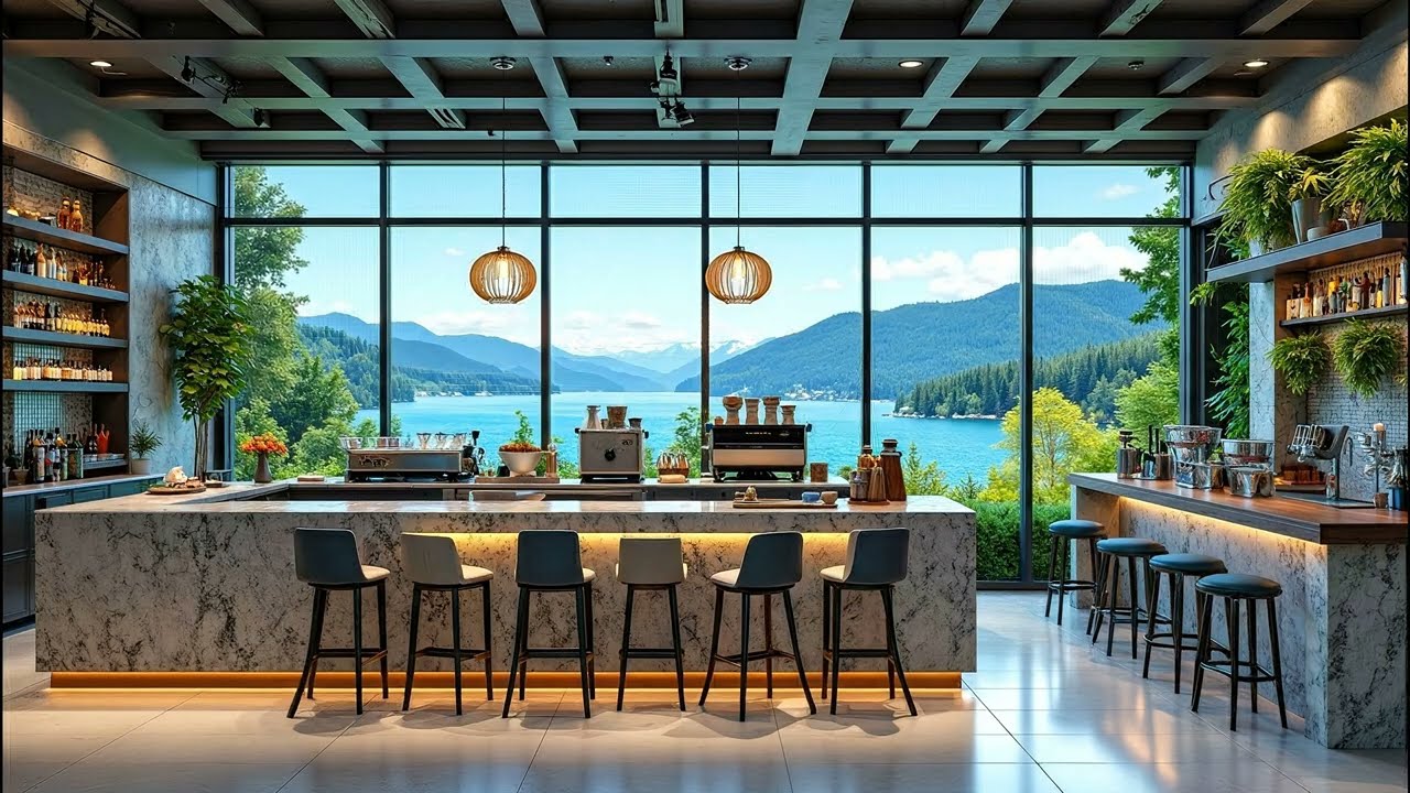 Calm Jazz Ambience in Modern Lake Villa for Study & Stress Relief Therapy Sessions