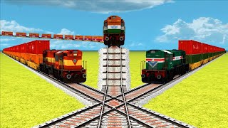 THREE INDIAN TRAINS 💖 Running On CRAZY RISKY BUMPY FLYING Railroad Tracks  - Train Game Simulator🎮