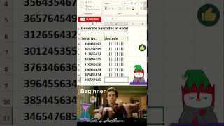 Generate barcodes in excel.एक्सेल में बारकोड उत्पन्न करें #excel #shorts #education #youtubeshorts 🎲