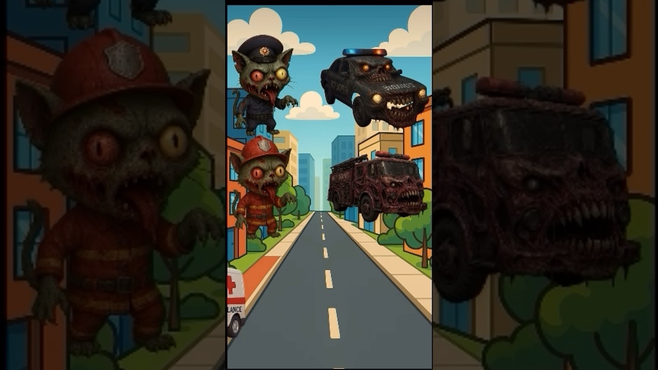 Zombie Cars vs Scary Cats!FunnyMonster Vehicles for Kids 