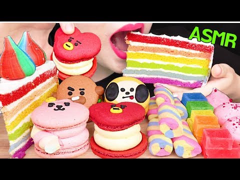 ASMR BT21 DESSERTS *CAKE, MACARON, EDIBLE CRYSTAL BT21 디저트 케이크, 마카롱 뚱카롱, 먹는 보석 먹방 EATING SOUNDS