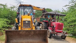 Mahindra tractor loading cow dung with jcb | loading and spreading manure | jcp | jcb video | GKSAMY