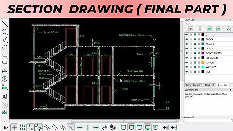How to draw sectional elevation of a building in Librecad | final part | librecad tutorial in hindi