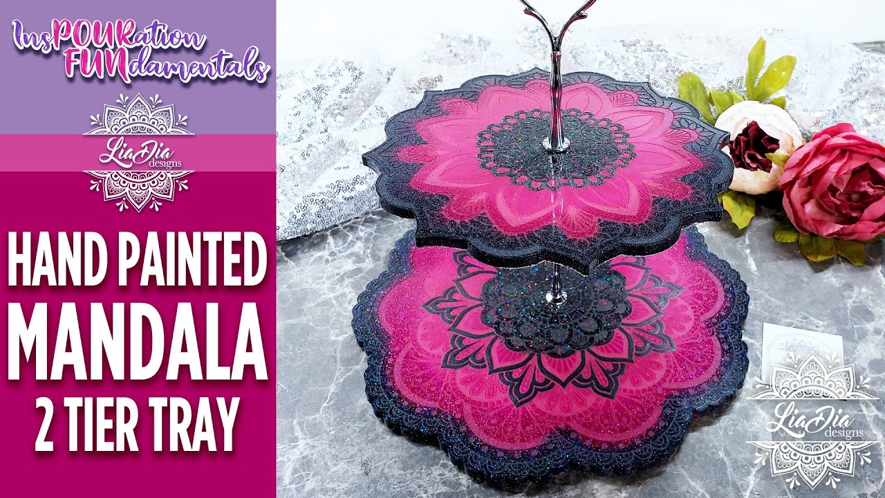 LiaDiaDesigns | Двухъярусная подставка для кексов из эпоксидной смолы с рисунком мандалы, расписа...