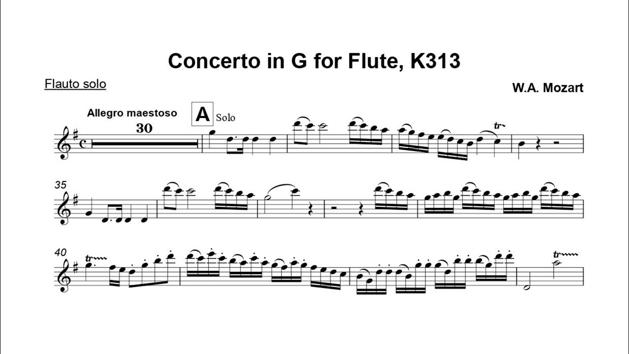 W. A. Mozart – Concerto in G, K. 313 1st movt ♩= 90 (Slow) Piano