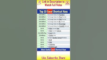 Excel Shortcuts Top 10 Most Useful in MS Excel Classes by Pradip VedantSri #excel #short #shortvideo