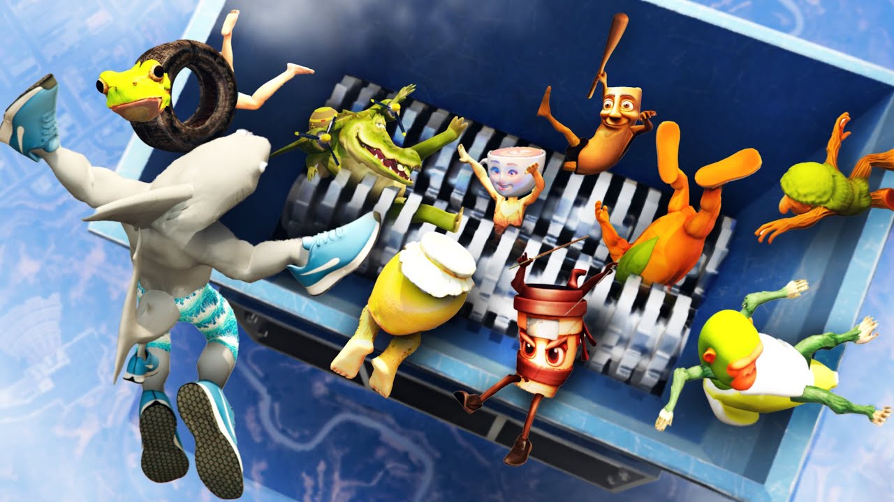 GTA 5 Ballerina Cappuccina and Tralalero Tralala Band Jumping Ragdolls into Shredder