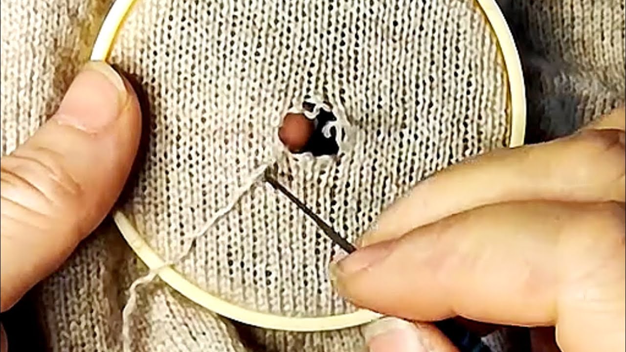 How to Invisibly Repair a Hole in a Knitted Sweater at Home - YouTube