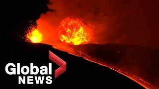 Mount Etna lights up night sky with spectacular bursts of lava