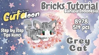 How to Build a Bricks Cute Moon "GREY CAT" 8978 | Tutorial Lego Bricks Mini screenshot 3