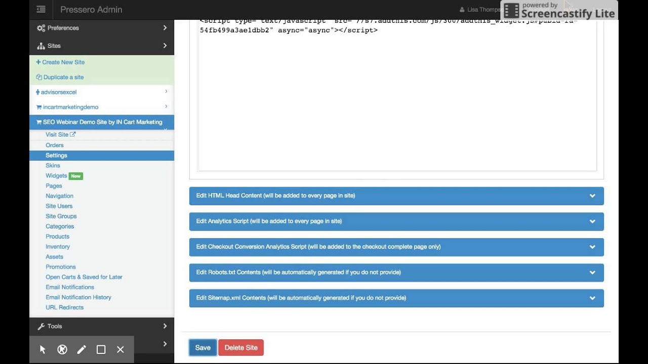 Adding AddThis Code to Pressero Admin