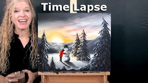 Learn How to Draw and Paint with Acrylics SUNSET SNOWMAN HUGS- Time Lapse Easy Beginner Art Tutorial
