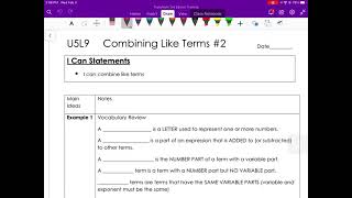 U5L9 Combining Like Terms day 2