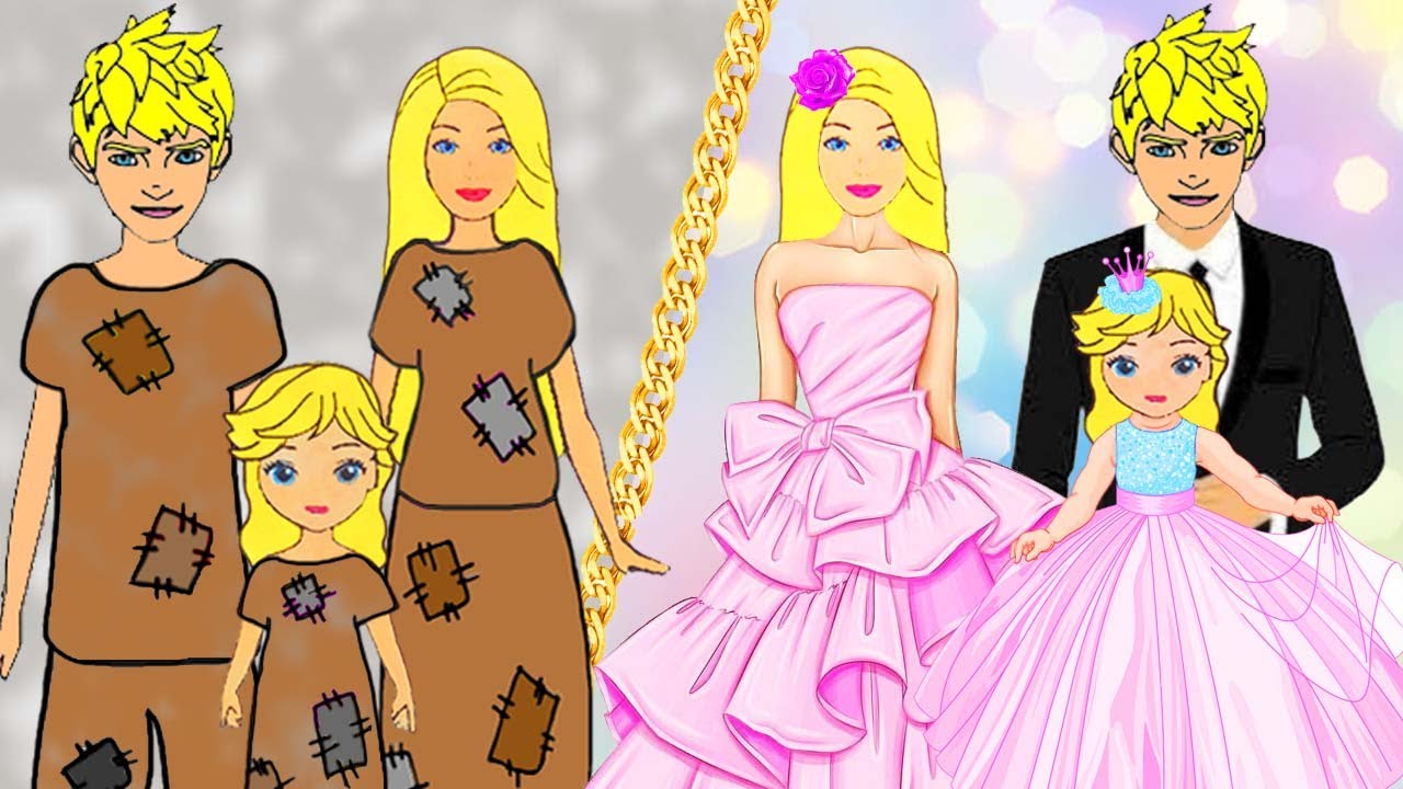 Paper Dolls Family Dress Up Poor And Rich Costumes Dresses Baby ...