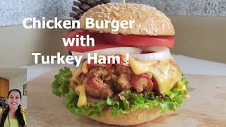 Chicken Burger with Turkey Ham / ගෙදරදිම බර්ගර් බන්ස් හදාගමු