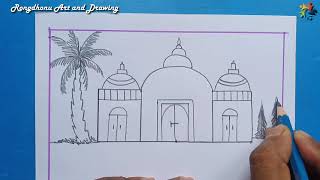 Mosjid Scenery with F letters | Mosque Drawing | Easy Tutorial-F