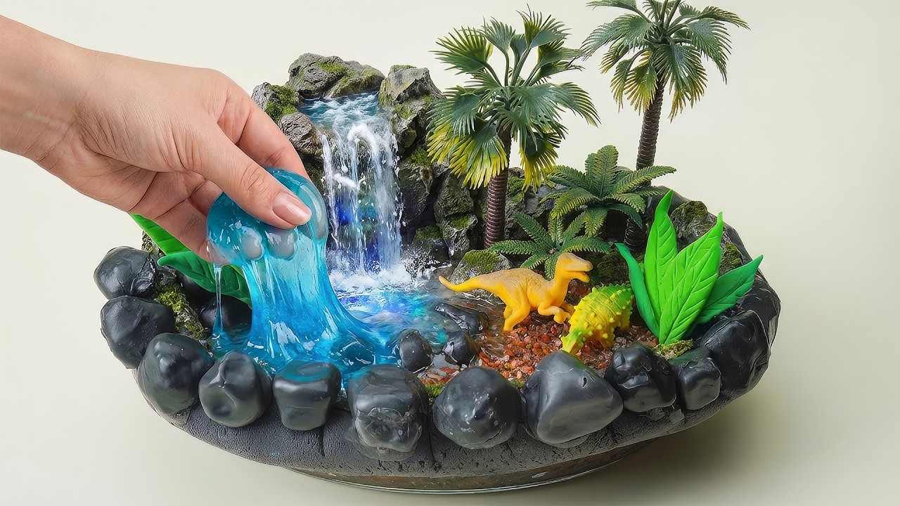 Recreating AI Slimes | Dinosaur Waterfall Slime World 🦖💧 Ultimate Satisfying ASMR
