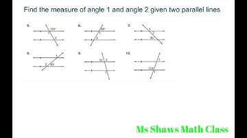 Find the measure of angles 1 and 2 given Transversal intersects two parallel lines