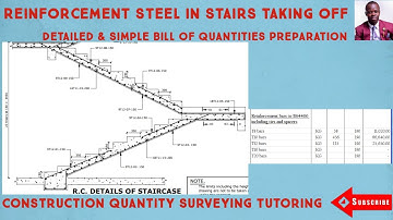 TAKING OFF STEEL REINFORCEMENT BARS IN STAIRCASE E19//BILL OF QUANTITIES IN CONSTRUCTION USING EXCEL
