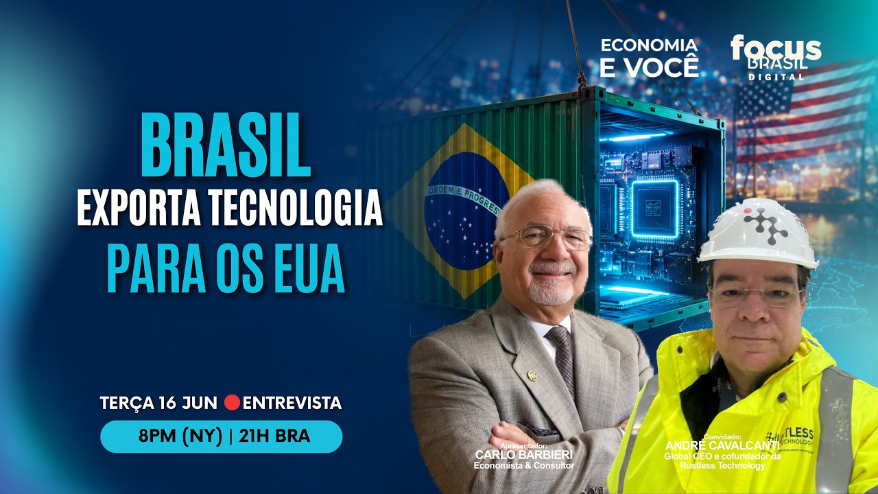 Brasil exporta tecnologia para os EUA  |  ECONOMIA & VOCÊ

🇧🇷🚀Durante décadas, a inovação foi vista como um caminho de mão única, com tecnologias sendo importadas para atender às demandas do mercado brasileiro. Hoje, esse cenário começa a mudar. Empresas nacionais estão desenvolvendo soluções inovadoras e conquistando espaço em mercados altamente competitivos, incluindo os Estados Unidos.

No Economia & Você, CARLO BARBIERI  recebe ANDRÉ SANTOS CAVALCANTI, Global CEO e cofundador da Rustless Technology, para uma conversa sobre inovação, internacionalização e os desafios de levar tecnologia brasileira para o mercado global.
Entre os temas abordados:
• Como uma tecnologia desenvolvida no Brasil está conquistando espaço em projetos industriais nos Estados Unidos e em outros mercados internacionais.
• Os desafios de transformar inovação em negócio global, superando barreiras regulatórias, técnicas e comerciais.
• O potencial da tecnologia brasileira para competir internacionalmente e gerar valor em setores estratégicos como infraestrutura, energia e indústria.

🗓16 de junho de 2026 | ⏰8PM (NY) / 21h (BRA)
📺 Não Perca! 👉 Clique para ser notificado e não esquecer 

💡 Uma conversa inspiradora sobre empreendedorismo, inovação e a capacidade do Brasil de exportar conhecimento, tecnologia e soluções para o mundo.

Um oferecimento: 
OXFORD GROUP USA - Trazendo a sua empresa e apoiando o seu crescimento nos EUA por mais de quatro décadas - https://www.oxfordusa.com @oxford.usa 

Patrocínio: 
LEAF, FERREIRA, ARAÚJO LAW - 3 décadas de experiência em imigração nos EUA - https://www.leaflaw.com @leaf_law 

#Inovação #TecnologiaBrasileira #Exportação #NegóciosInternacionais #Indústria #Empreendedorismo #BrasilEUA #Tecnologia #MercadoGlobal  #EconomiaEVocê #focusbrasil