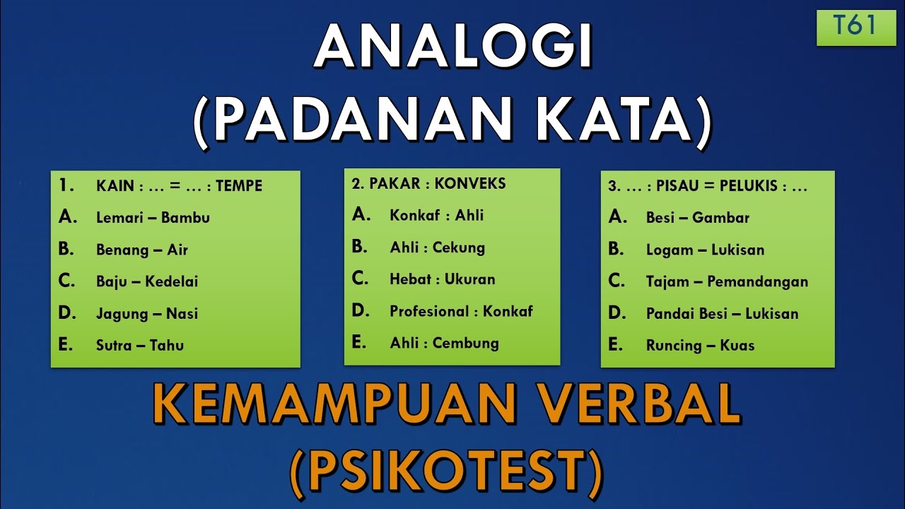 LATIHAN KEMAMPUAN VERBAL (ANALOGI/PADANAN KATA) PSIKOTEST