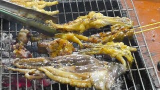 Vietnamese Street Food - Chicken wings, spares, Canh ga chien, suon non lon,  Xien gan cat  Ho Chi