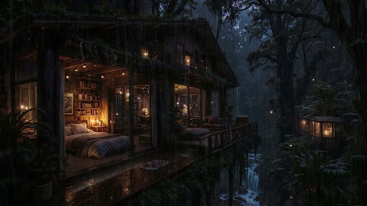 Cozy Woodland Cabin Wrapped in Gentle Rain at Night 🌲 | Relaxing Rain Sounds for Sleep