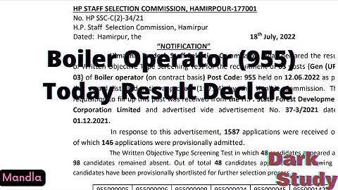 ||Boiler Operator Post Code (955) Today Result Declare|| Job Notifications ||Dark Study|| 📖📚