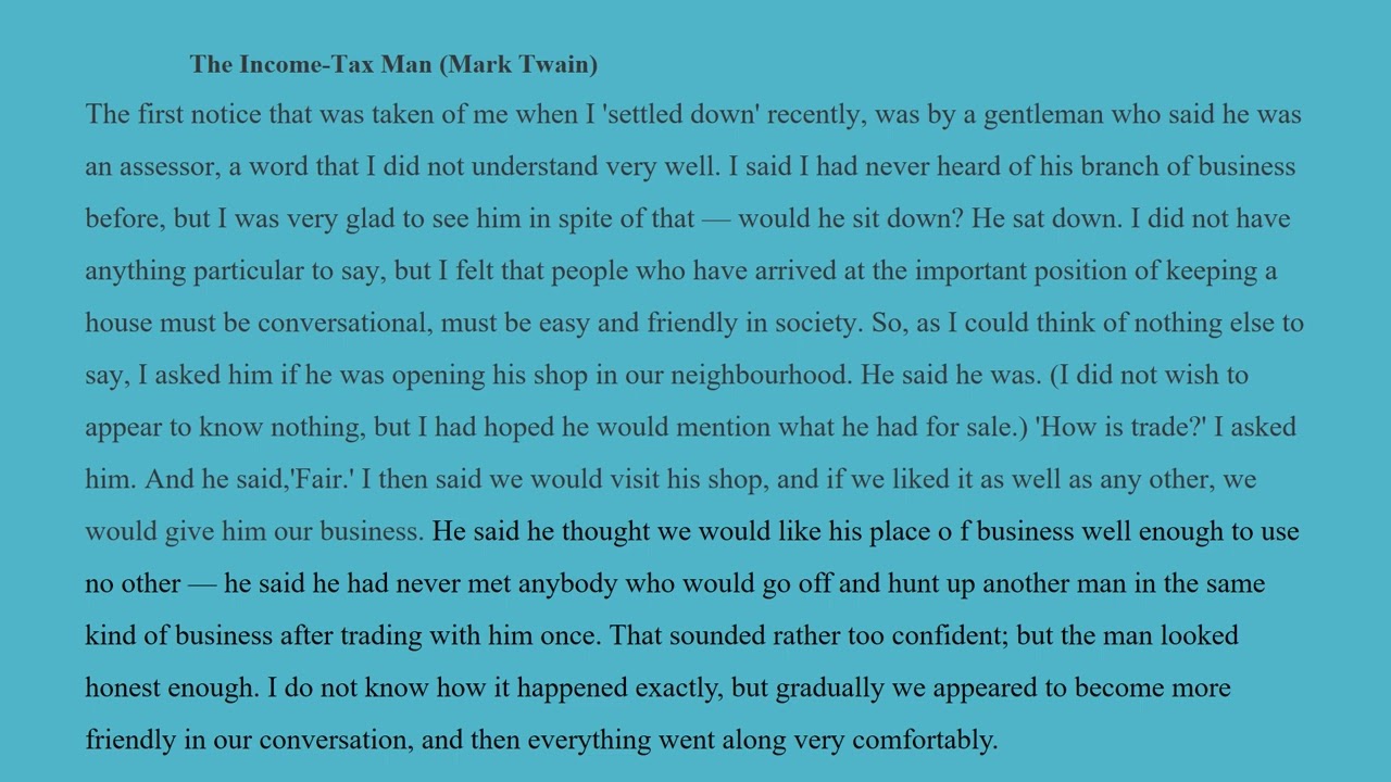 Unit 3 The Income Tax Man By Mark Twain Urdu and English Explanation/ Summary XII New Course FBISE