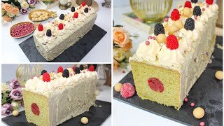 le meilleur cake voyage pistache, framboise et chocolat blanc/كيكة الفستق ،الفرمبواز و شوكولا بيضاء