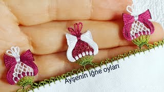 395.model Osmallı lale motifi iğne oyası modeli anlatımlı yapılışı DIY