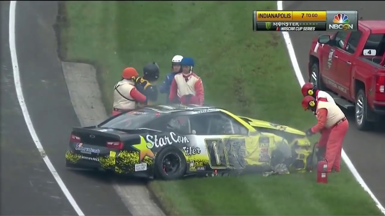 2018 MENCS Brickyard 400 Jeffrey Earnhardt & Landon Cassill Huge Crash [All Angles]