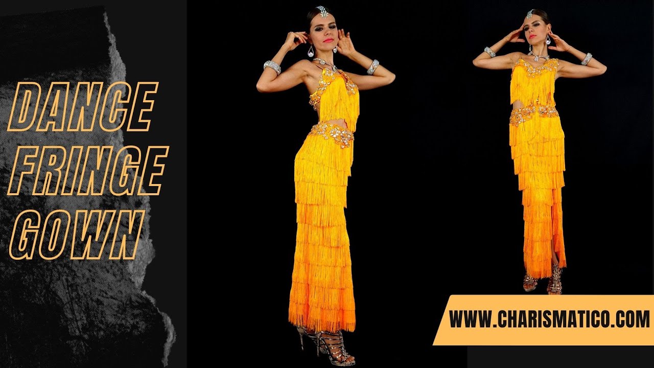 CHARISMATICO Elegant Charming Yellow Diva Fringed Dance Gown