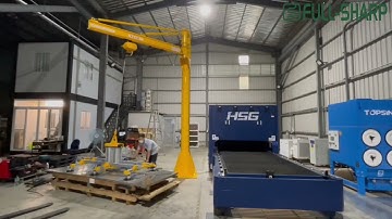 cầu trục xoay + thiết bị nâng hạ chân không nâng tấm thép