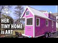 Young Woman Builds Artsy TINY HOUSE w/ Fold Away Staircase!