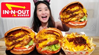 IN-N-OUT Burger Tasty NEW Secret Menu Food! Cheese Fries w/ Grilled Onions & 4X4 Burger Mukbang ASMR