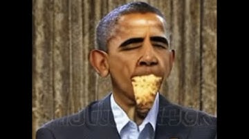 extreme closeup of Barack Obama eating cheesy nachos juice pudding wobbly cinematic