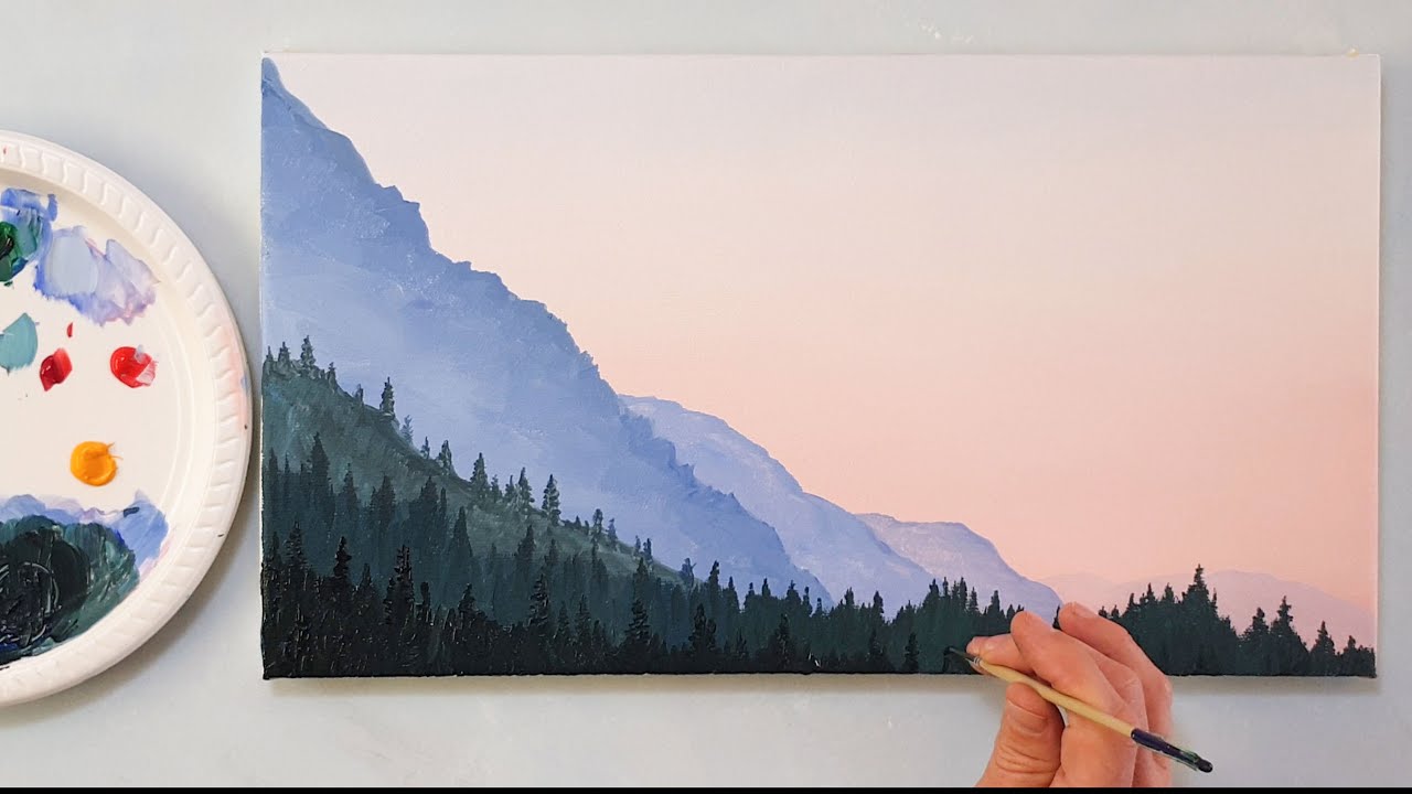 How to Paint a Sunset with Mountains in Acrylics : Easy Painting  Demonstration