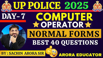 UP Police Computer Operator Classes 2025 | UP Police Computer Operator  Normal Forms Database -Day 7