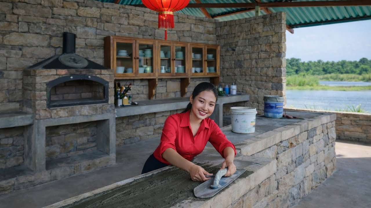 Beautiful Asian girl: With only $4500, she completed her dream house built entirely of stone.