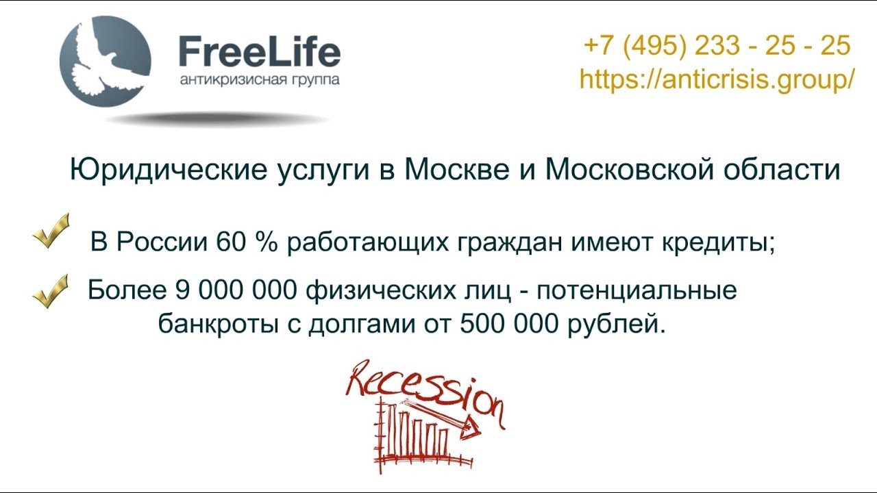 Банкротство физических лиц. Избавим от долгов за 5 % от суммы долга ...