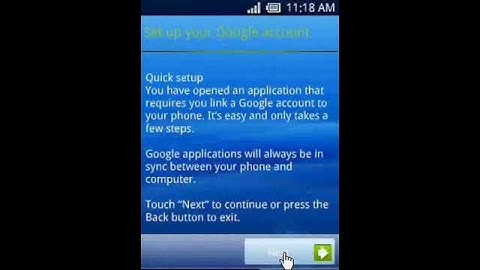 Sony Ericssson Xperia X10 Mini pro, Google account set up