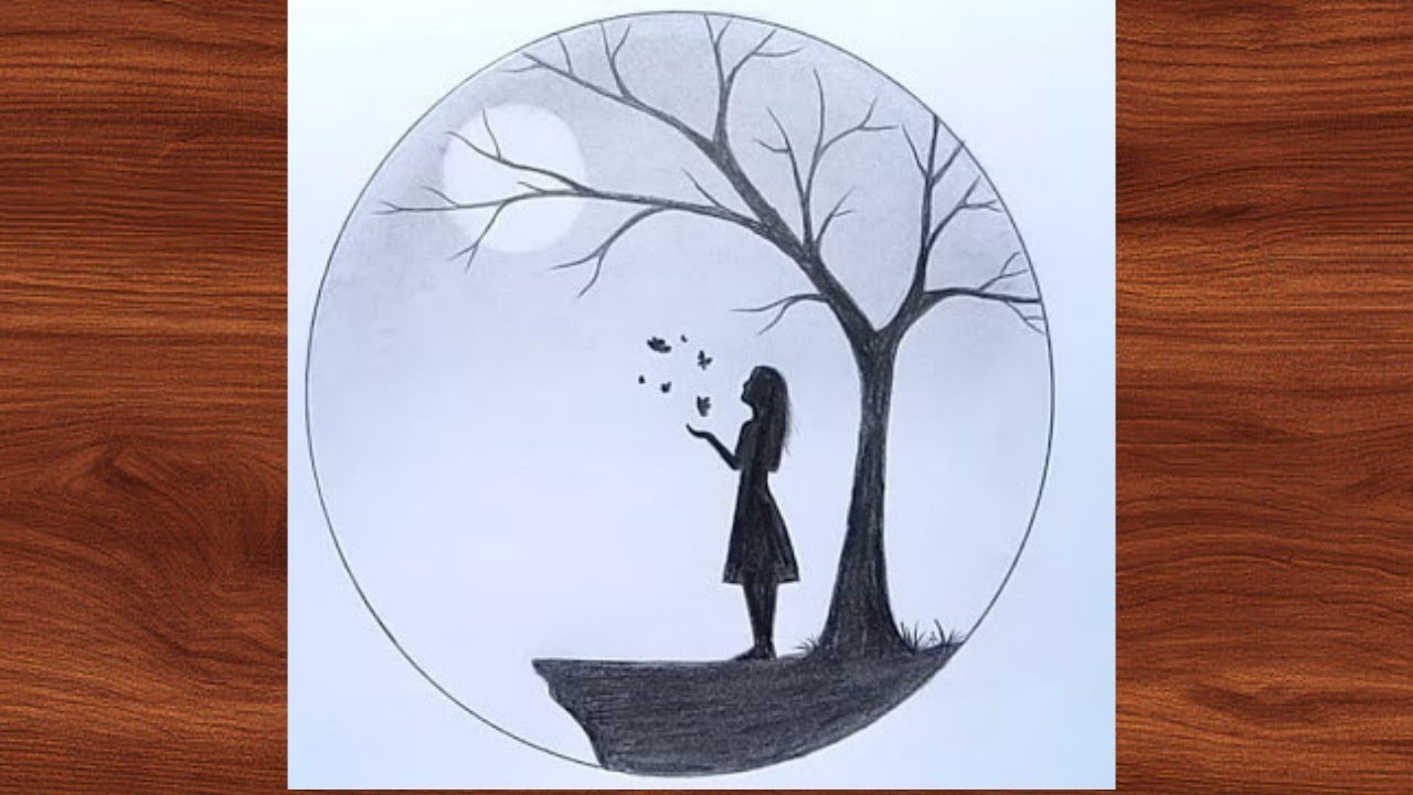 How to draw a girl with butterfly in moon light for beginners  || pincil sketch || art video 