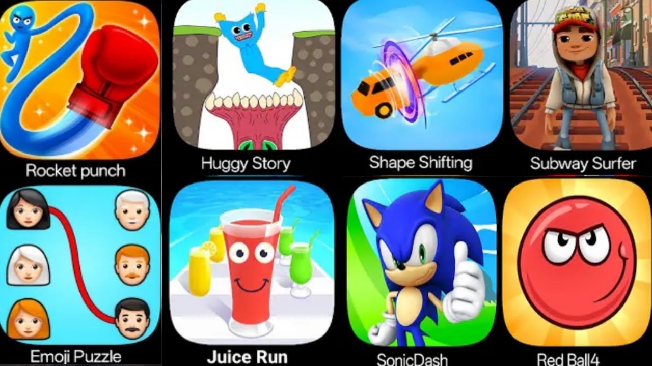 Subway surfers,  shape shifting,  emoji puzzle,  freaky stan , comics bob,  sonic dash, huggy story 