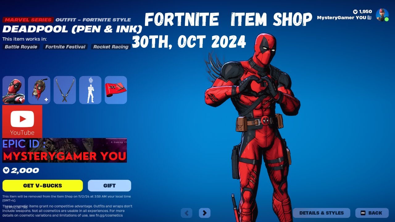 Fortnite item shop on 2nd  last day of season4 30 Oct 2024