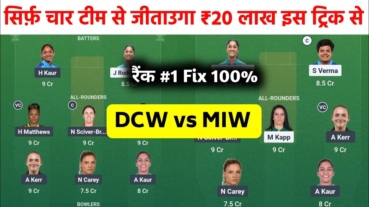 DC-W vs MI-W Dream11 Team Prediction| DC-W vs MI-W Today Dream11 Team| DC-W vs MI-W Dream11 Team