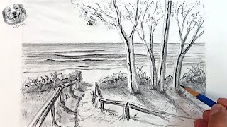 How to Sketch or Draw  a Realistic Beach Scene in Pencil: Step by Step Tutorial
